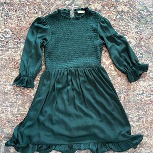 Roolee Emerald Green Dress with Ruffle Accents